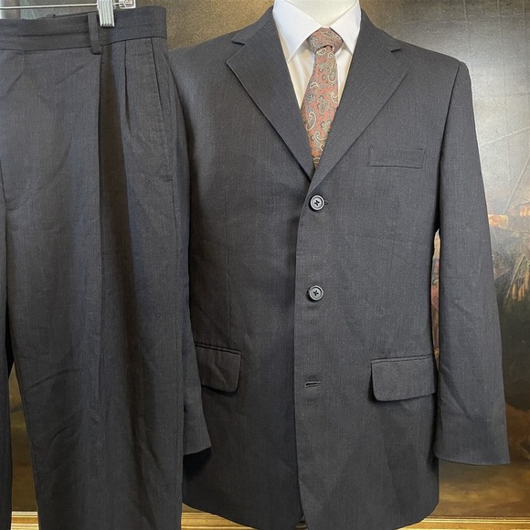 Versini 40R 34 x 32 2 Piece 100% Wool‎ Charcoal Gray 3 Button Suit *FLAWS*